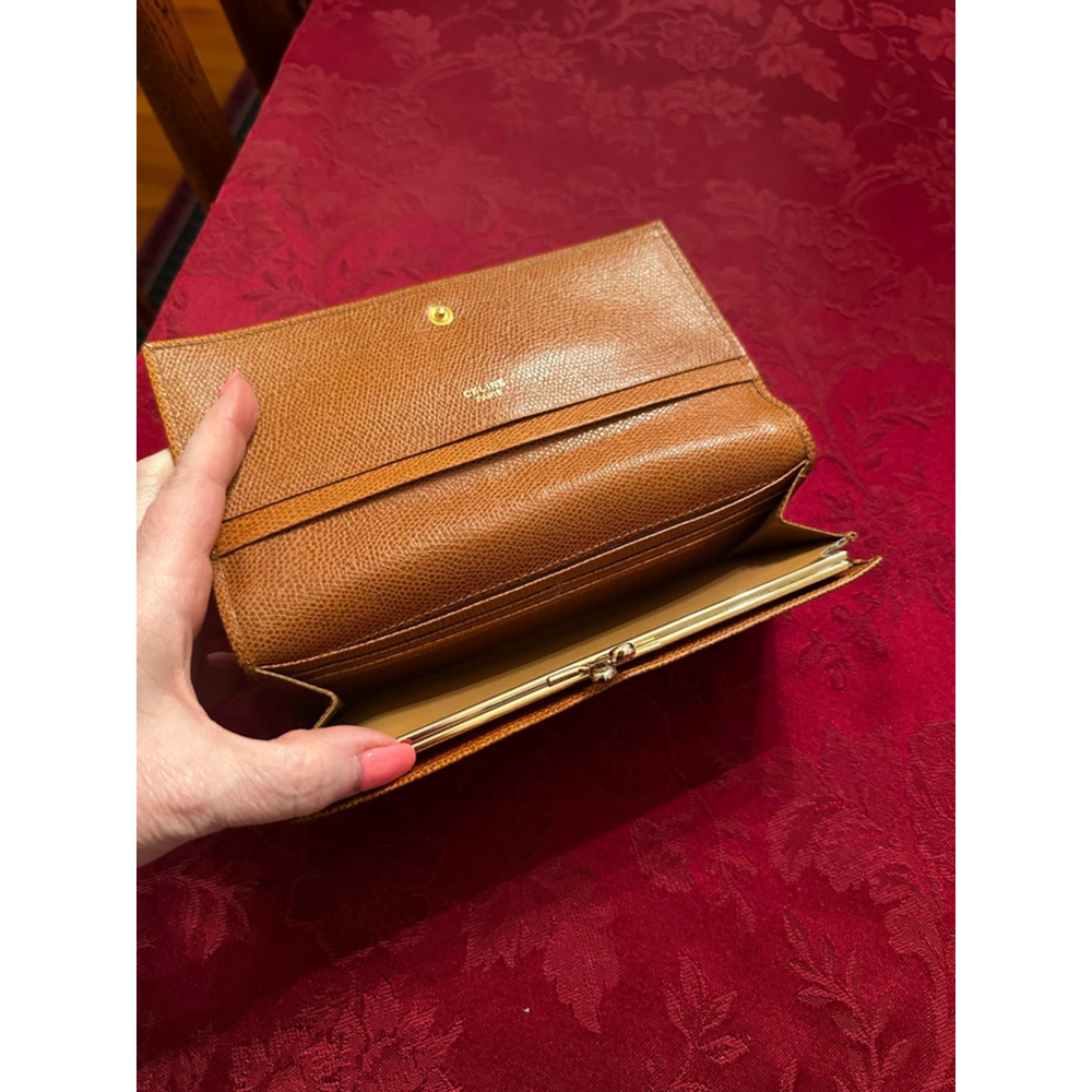 Celine Brown Textured Leather Kisslock Long Wallet - Picture 5 of 7